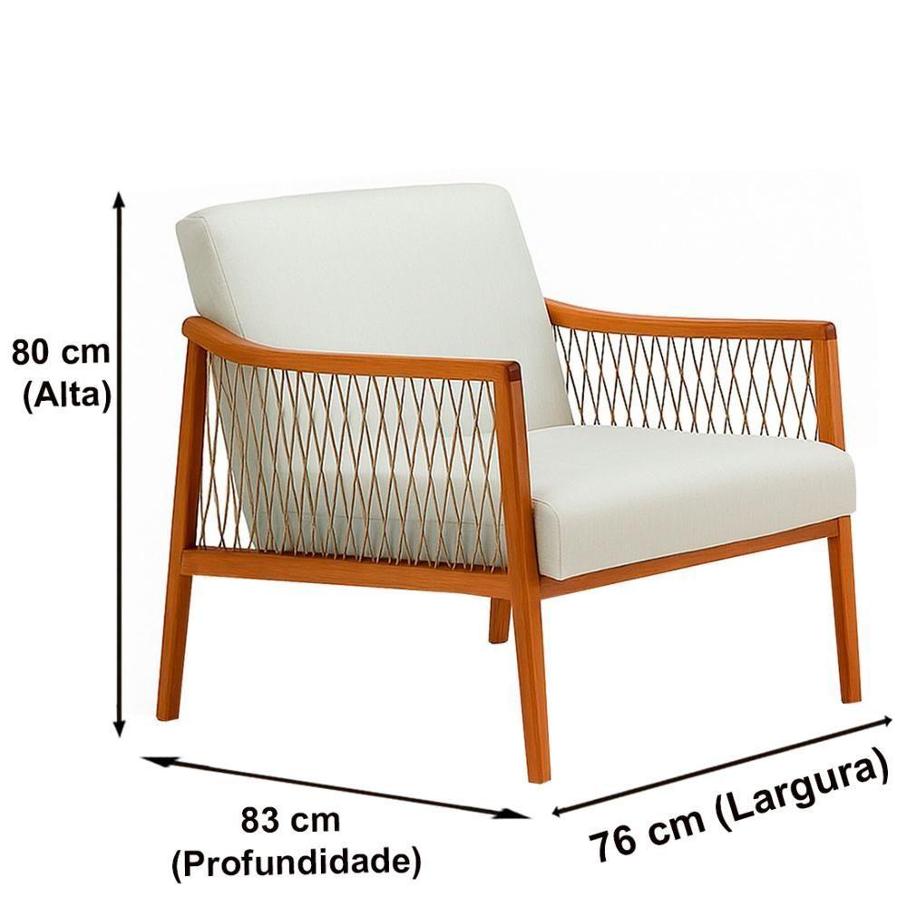 Miniatura Poltrona Com Braço Acaé 76 Cm (largura) Ozki Madeira Eucalipto Cedro Tecido Bege C Corda Canela