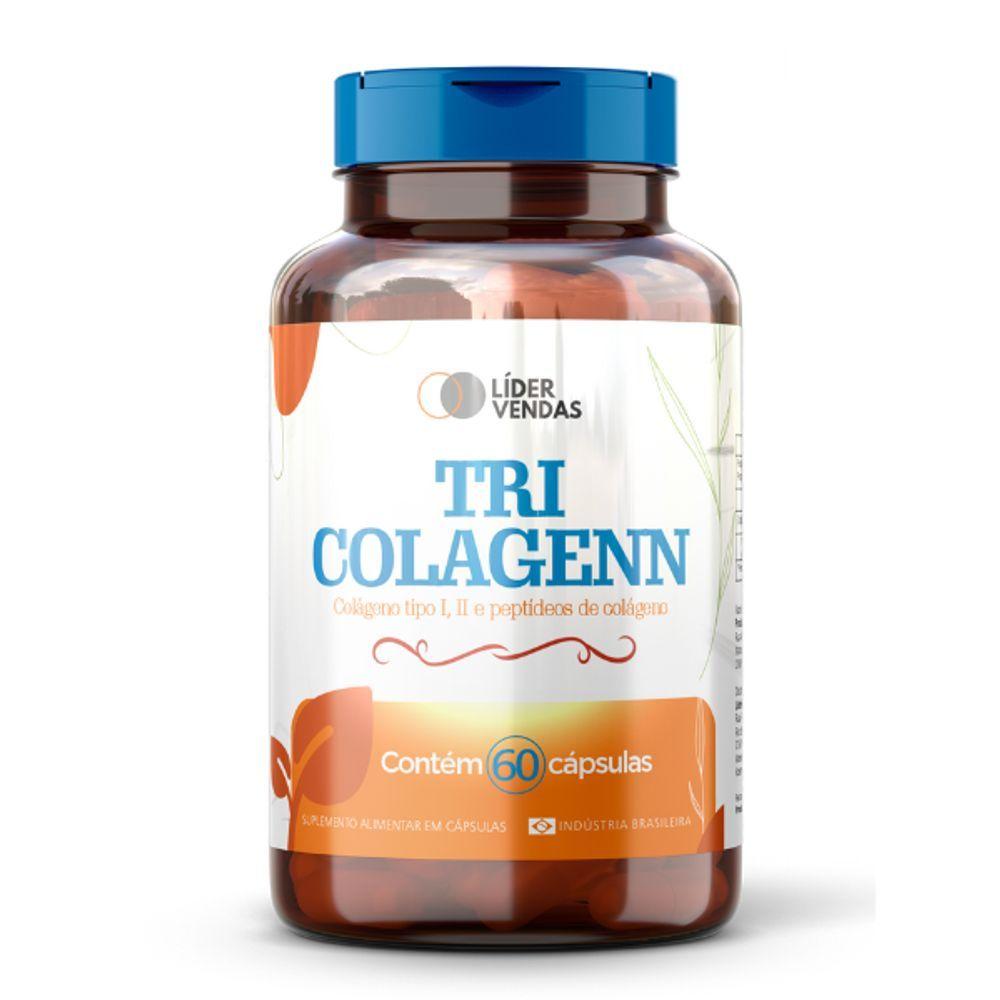 Miniatura Tri Colagenn 500mg Com 60 Cáp Colágeno Tipo I, Ii E Peptídeos Bioativos Para Pele, Articulações E Juventude
