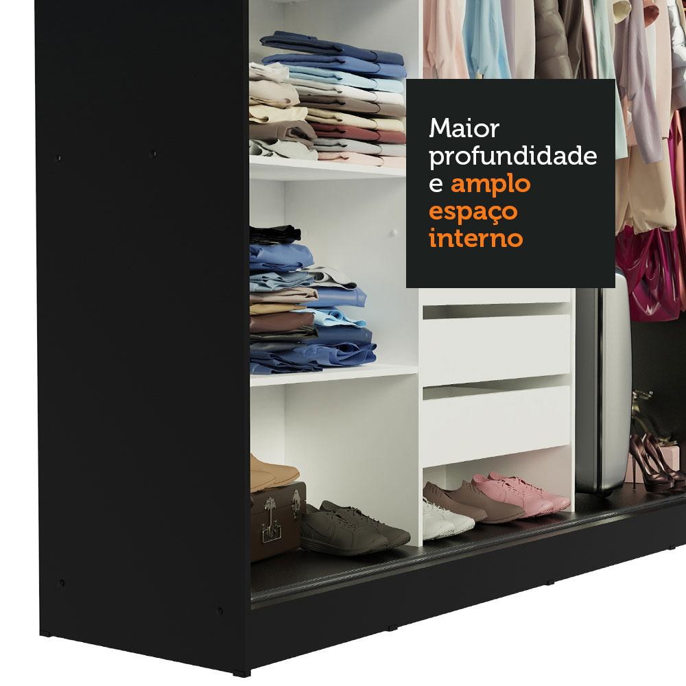Guarda-Roupa Casal Madesa Kansas 3 Portas de Correr 3 Gavetas Preto