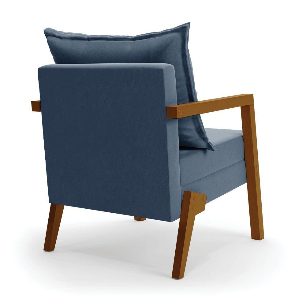 Poltrona Alice Suede Base De Madeira Cor Azul Marinho