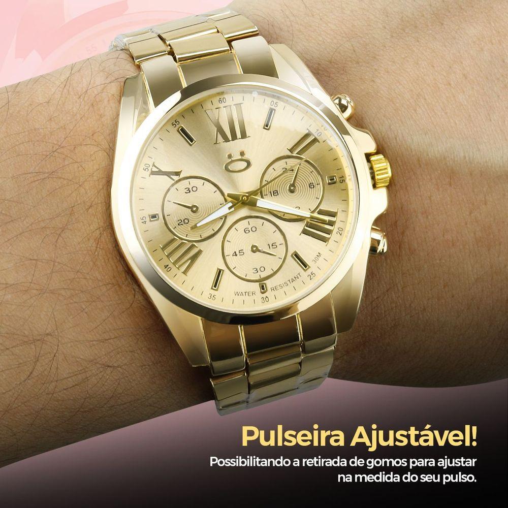 Miniatura Relogio Feminino Aço Inoxidavel Banhado Dourado Caixa