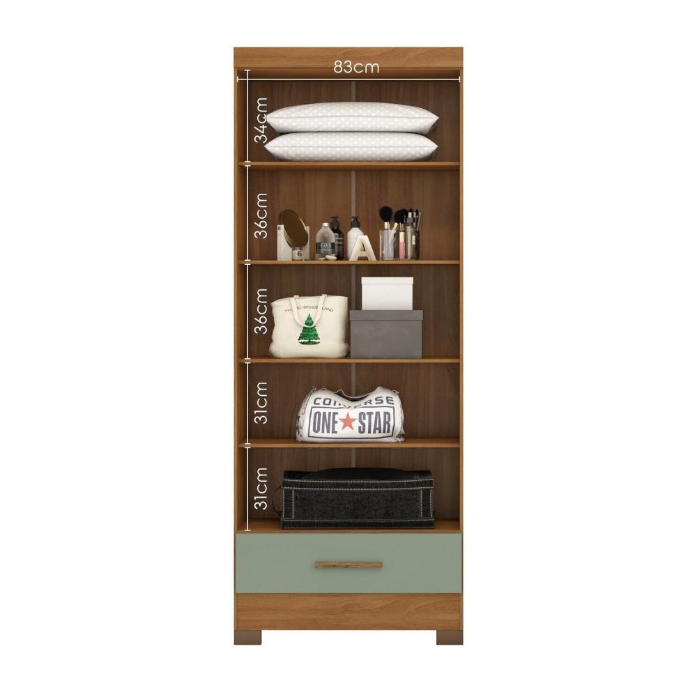 Miniatura Guarda-roupa 2 Portas 1 Gaveta Smart Plus Espresso Móveis Cinamomo / Verde
