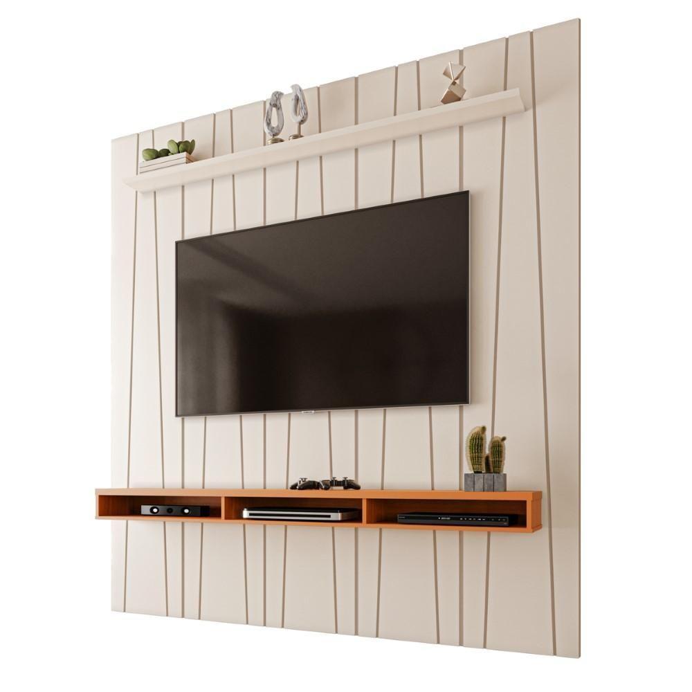 Miniatura Painel Ripado Horizon Para TV Até 75 Polegadas Com Nicho 225cm Off White Cedro