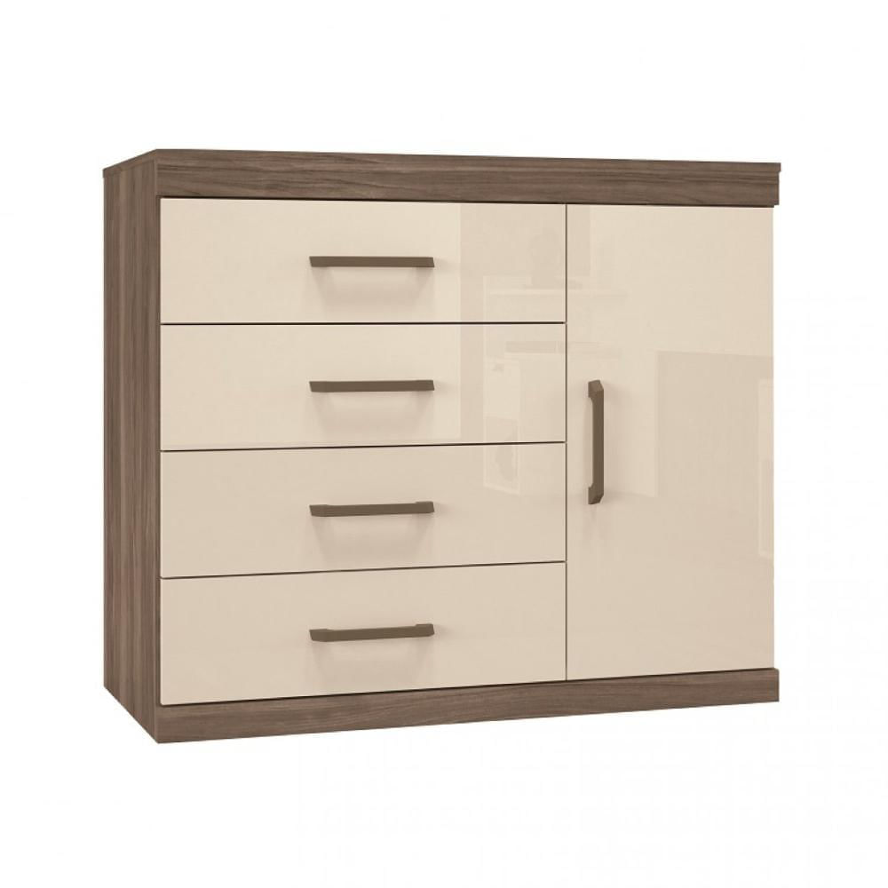 Miniatura Cômoda 4 Gavetas 1 Porta Plus 1.4 Santos Andirá Castanha/Off White