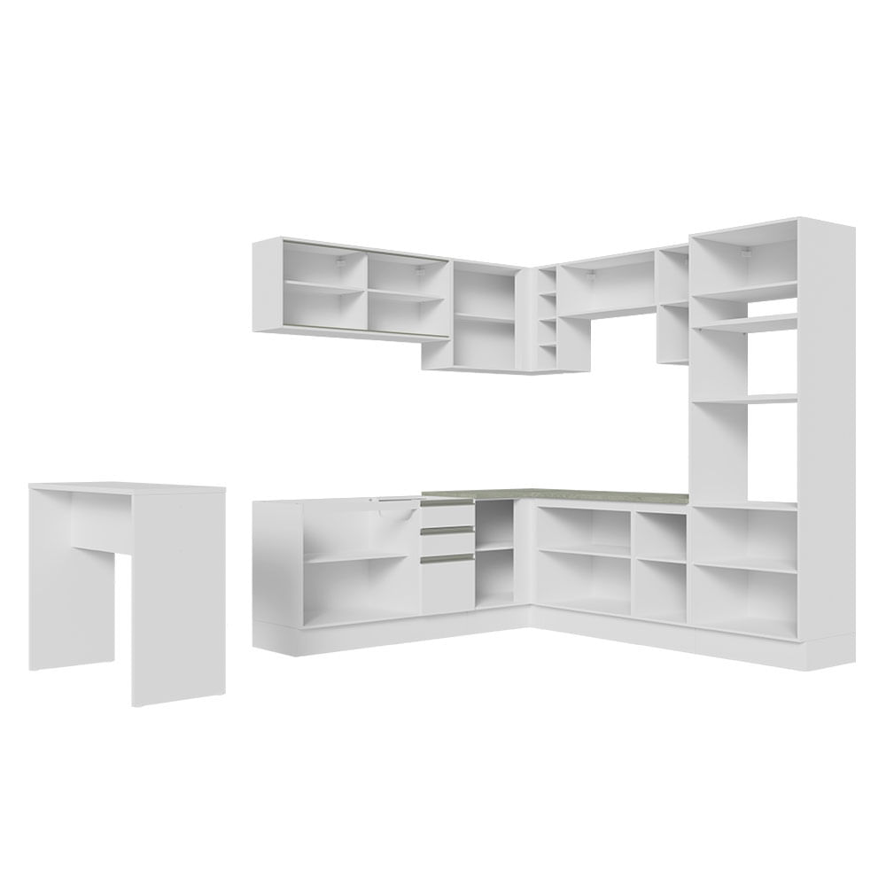 Miniatura Cozinha Completa de Canto Madesa Glamy 504001 com Armário e Bancada (Sem Tampo e Pia) Branco Cor:Branco