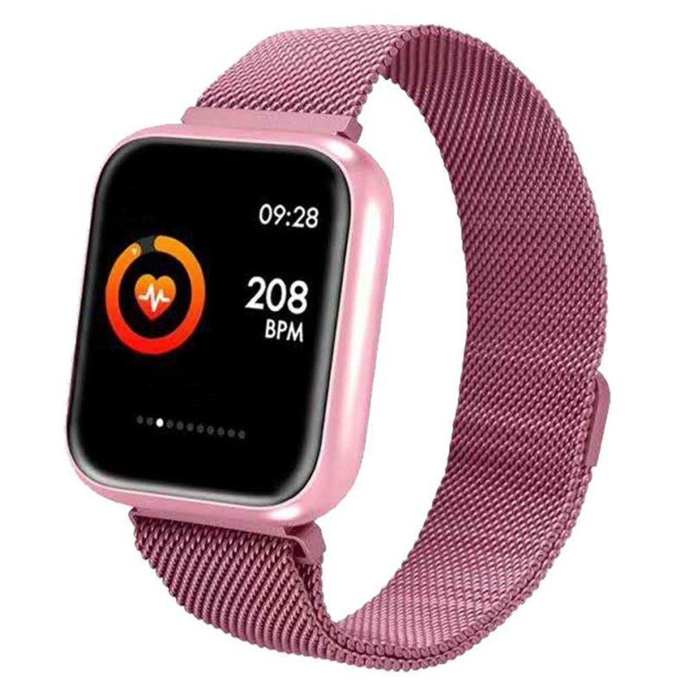 Miniatura Relógio Smartwatch P70 Rosa Monitor Cardíaco Pressão Arteria