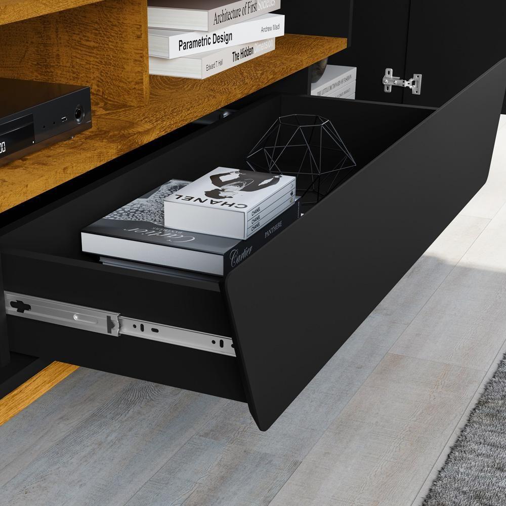 Rack Para Sala De Estar Tv 70 Pol 180cm Morello B02 Preto Fosco Naturalle - Lyam Decor