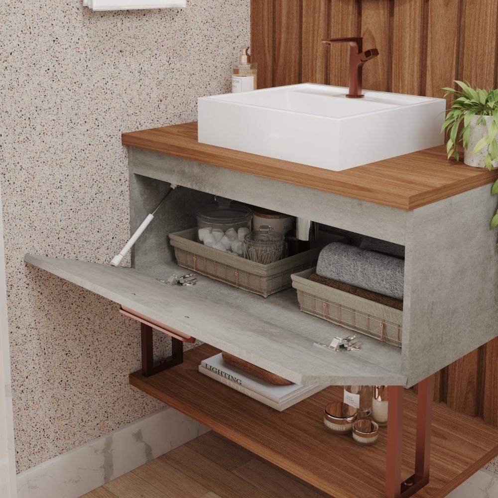 Miniatura Gabinete Para Banheiro 60cm Mari Espresso Móveis Cimento