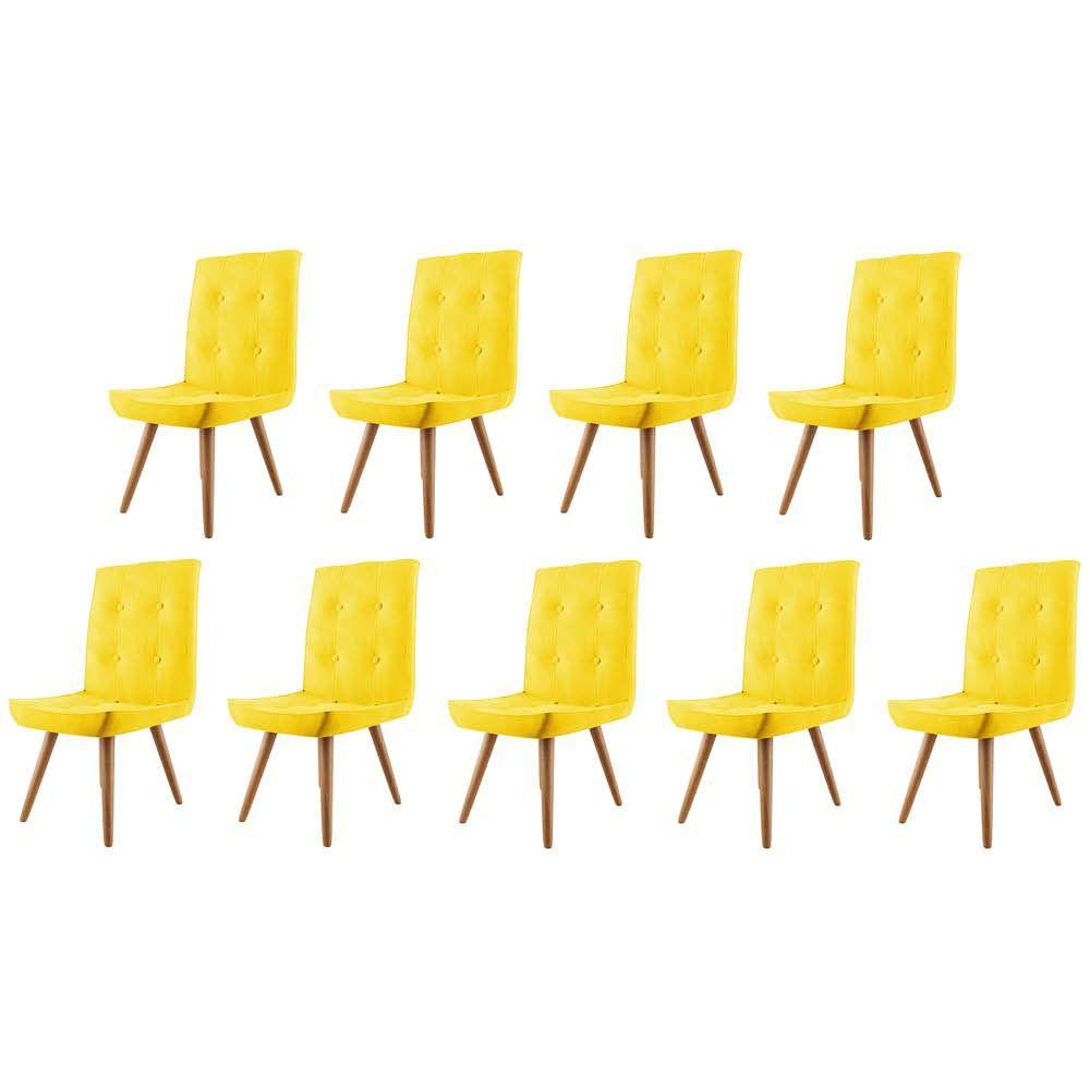 Miniatura Conjunto 09 Cadeira De Jantar Drop Com Botão Base Pé Palito Madeira Sintético Amarelo