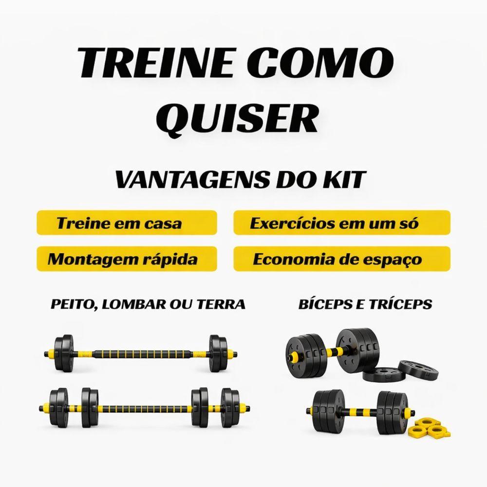 Miniatura Kit Halteres De Anilhas E Barras Fitness 20kg