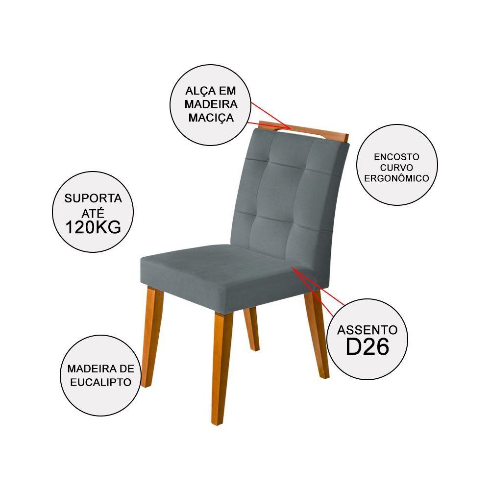 Miniatura Kit 2 Cadeiras Jantar Agatá Estofadas Veludo Cinza Com Alça Madeira Maciça Mel