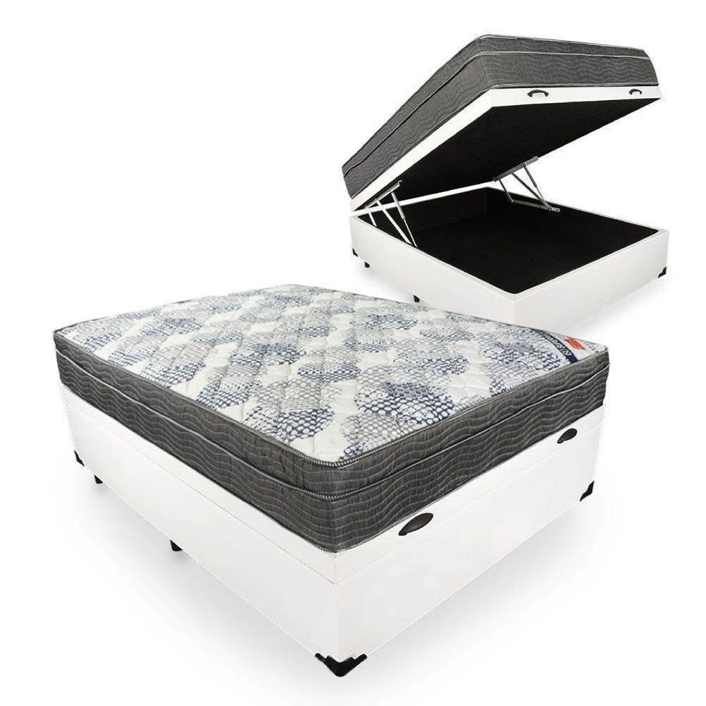 Miniatura Cama Box Com Baú Casal + Colchão De Molas Ensacadas - Ortobom - Iso Superpocket 138cm Cor:branco