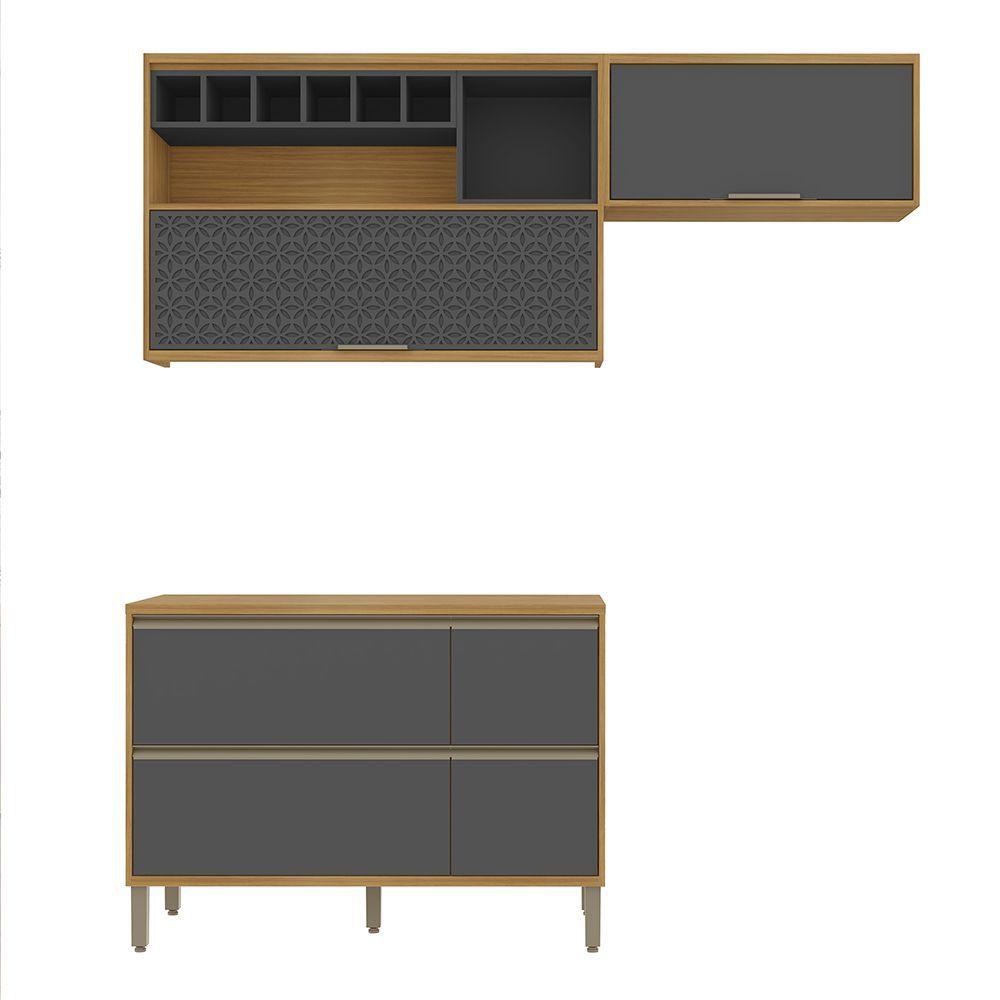 Miniatura Cozinha Milão Compacta 4 Portas 3 Gavetas Com Nichos Carvalho Grafite Clique Chique