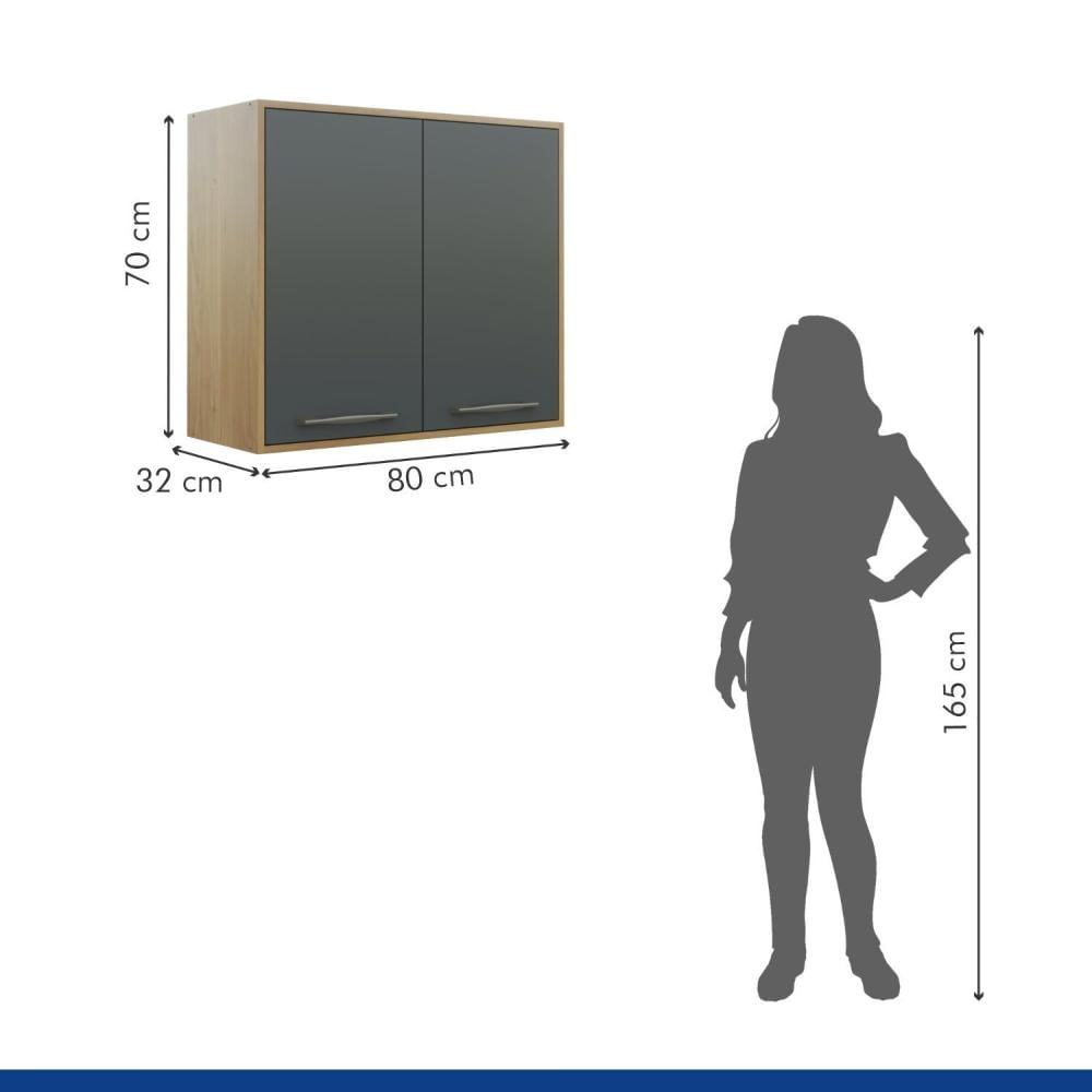 Miniatura Armário Aéreo para Cozinha 2 Portas 80cm Austria Valdemóveis Cinamomo/Grafite