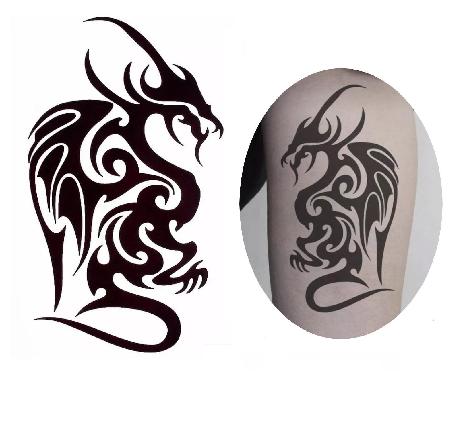 Miniatura Tatuagem Temporária Tribal Dragão Inferno Anjo Mal