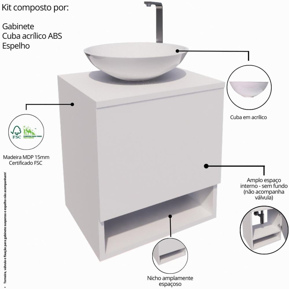 Gabinete Armário para Banheiro com Cuba e Espelho 40cm Branco