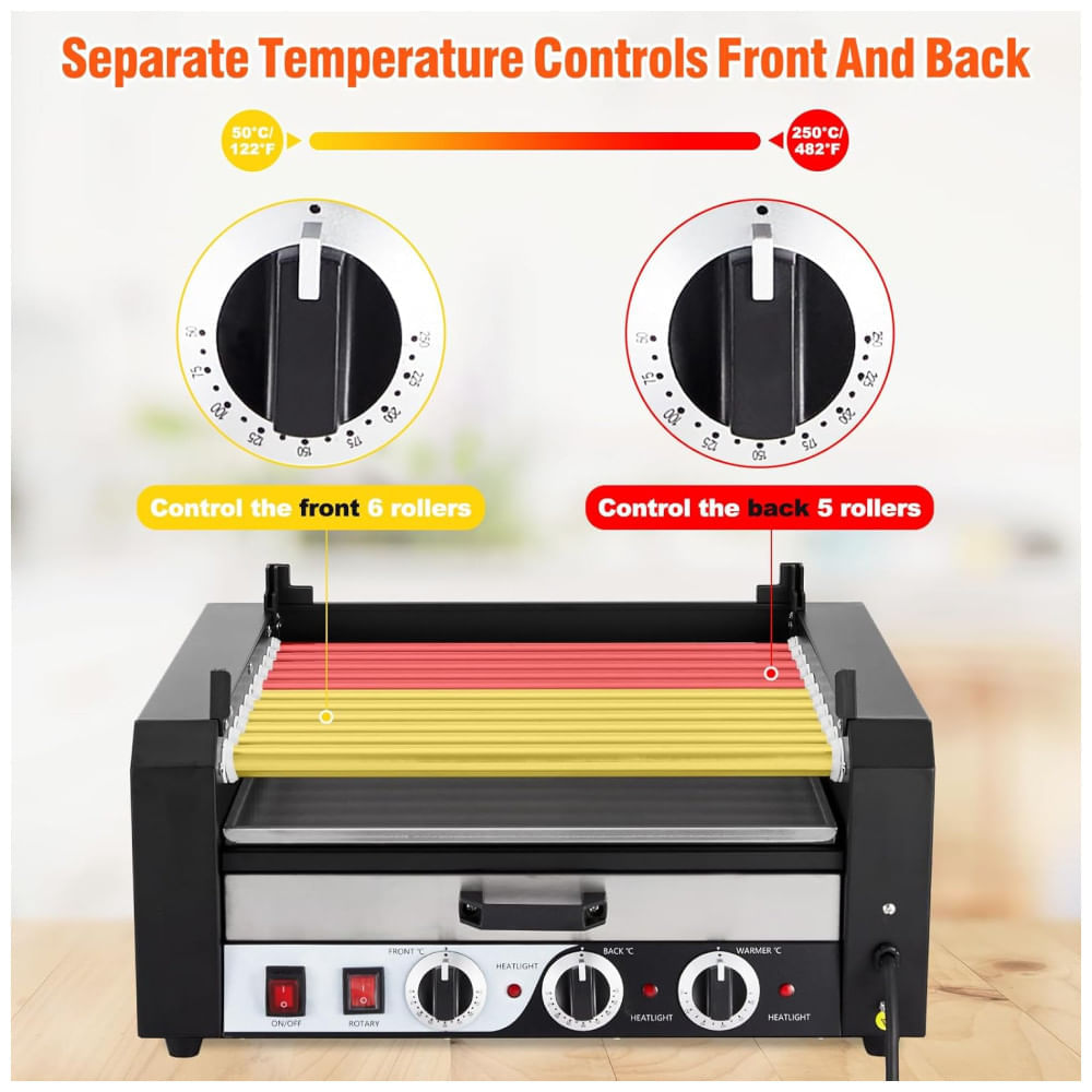 Miniatura Máquina de Cachorro Quente até 30 Salsichas com Tampa de Vidro, Controle de Temperatura Duplo e Bandeja de Gotejamento, 110V 950W, Litake, Preta 110v