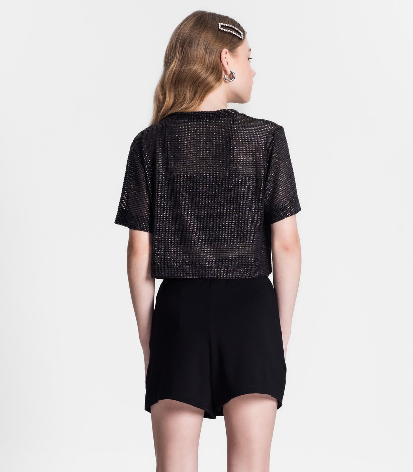 Miniatura Blusa Com Sobreposição Juvenil Feminina Minty Preto 12