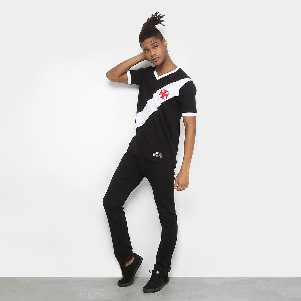 Miniatura Camiseta Vasco Retrô Mania 1948 Masculina Preto+Branco - EGG