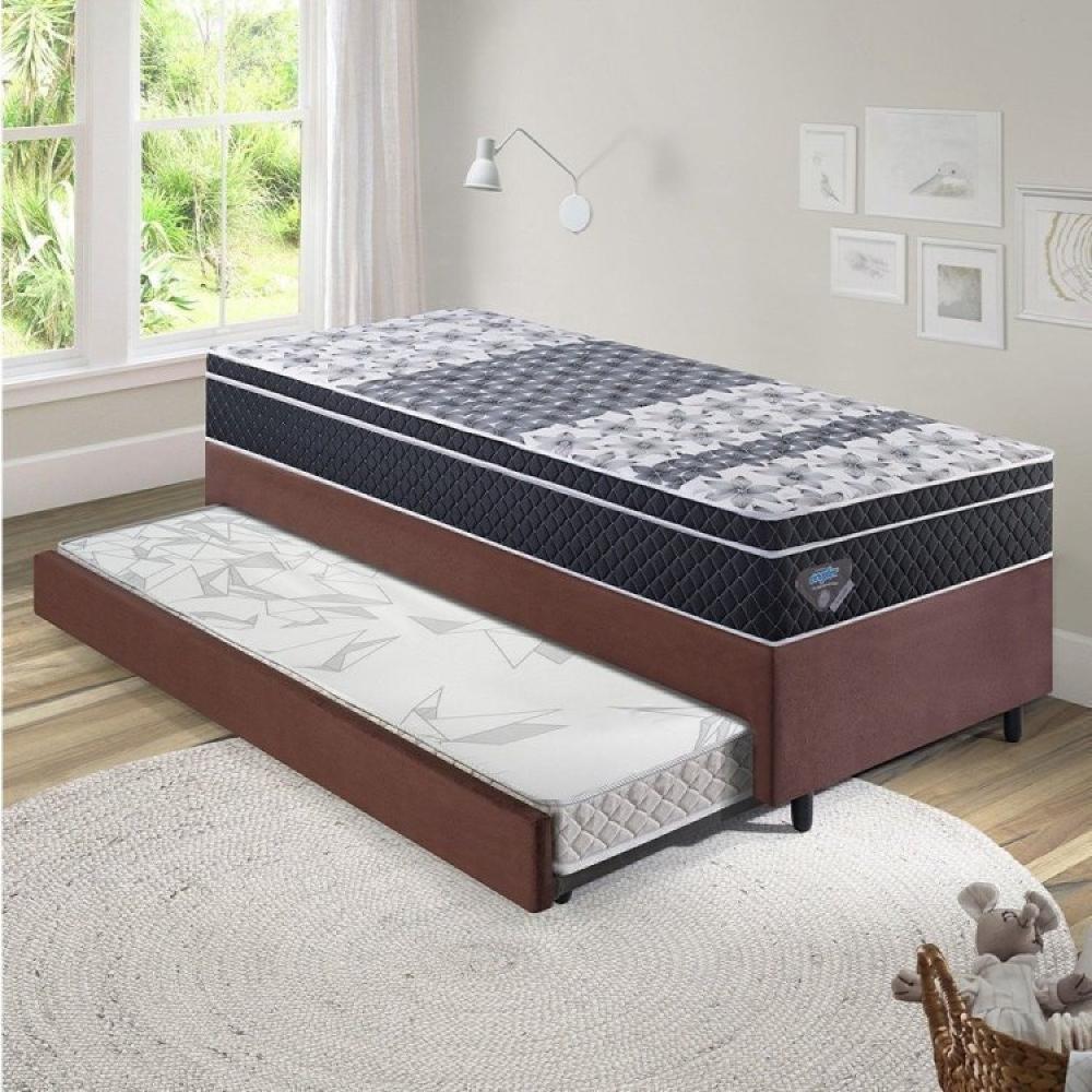 Miniatura Bicama Box Solteiro King com Colchão Gran Sleep Ecoflex Molas Verticoil Suede 96x203cm Marrom