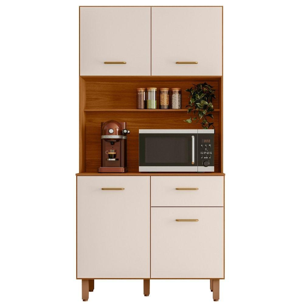 Miniatura Kit Armário Cozinha New Izis 4 Portas Freijó Off White Poliman