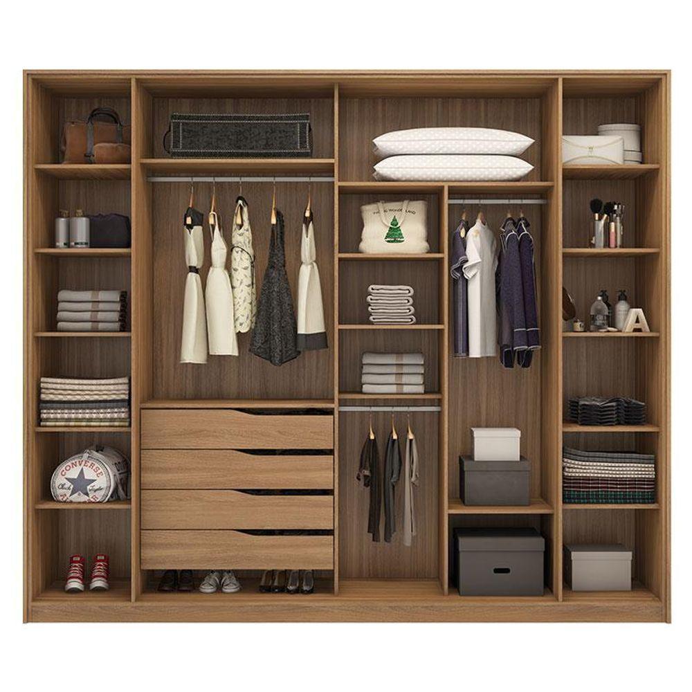 Guarda Roupa Casal Laredo Amêndola Touch Nude Prime Flex Com Portas De Vidro Reflecta - Demartez