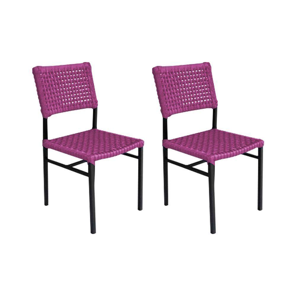 Miniatura Kit 2 Cadeiras França Corda Náutica Base Em Alumínio Preto-rosa - Cor: Rosa