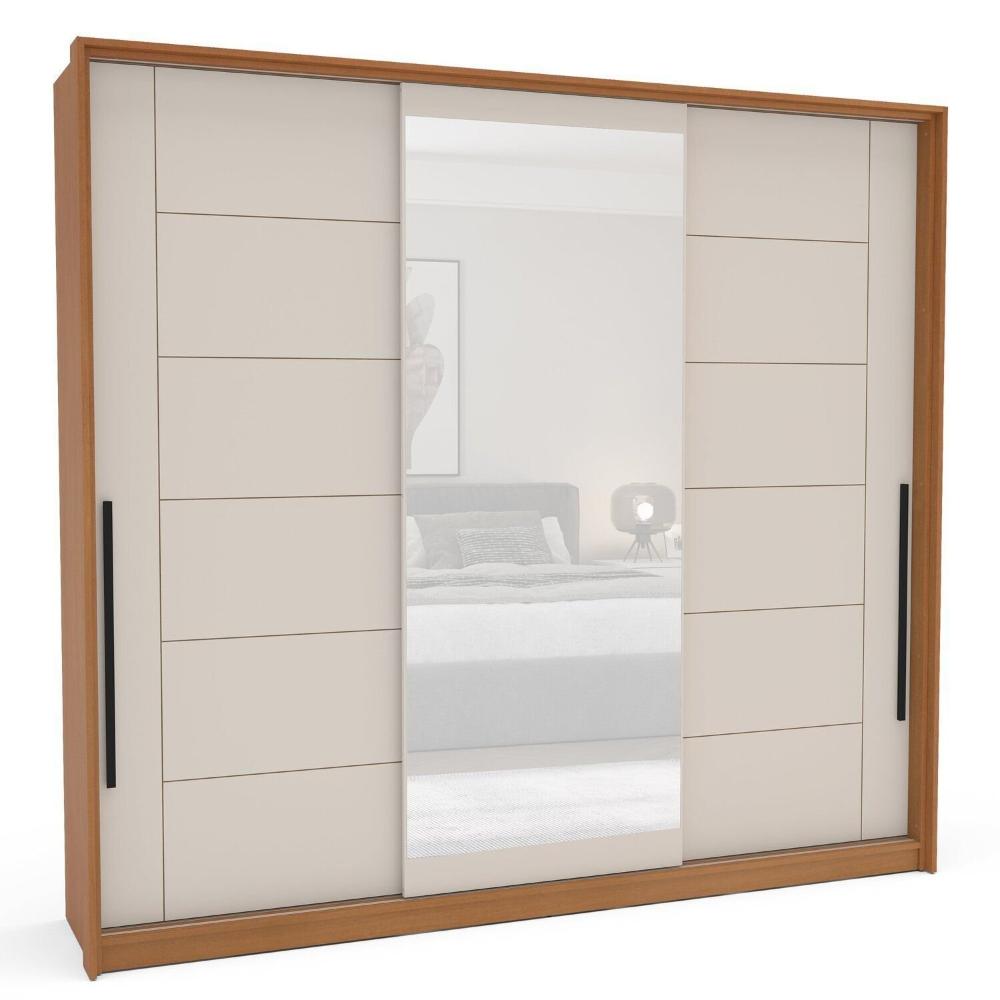 Miniatura Guarda Roupa 3 Portas de Correr 4 Gavetas com Espelho Lisboa Freijo/Creme