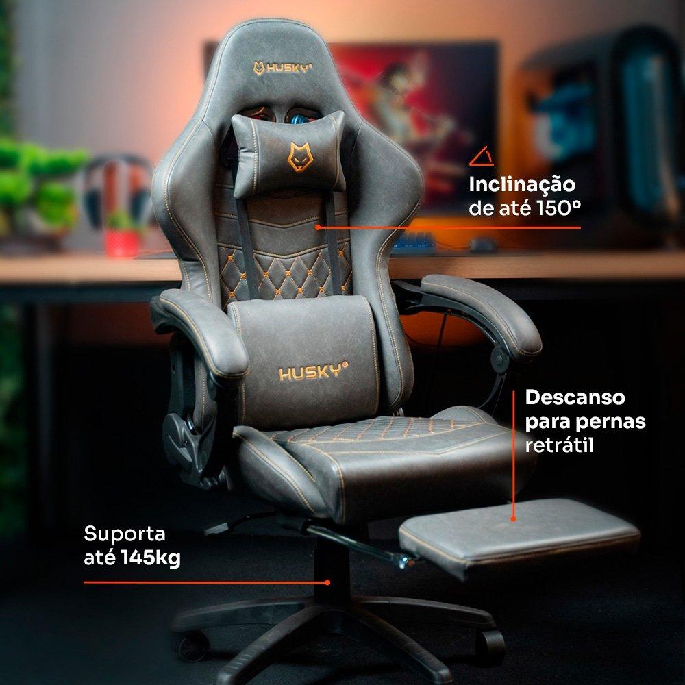 Miniatura Cadeira Gamer Husky Tempest 700, Até 145kg, Almofadas, Reclinável 150º, PU, Descanso para Pés, Cinza - HCG700CZ