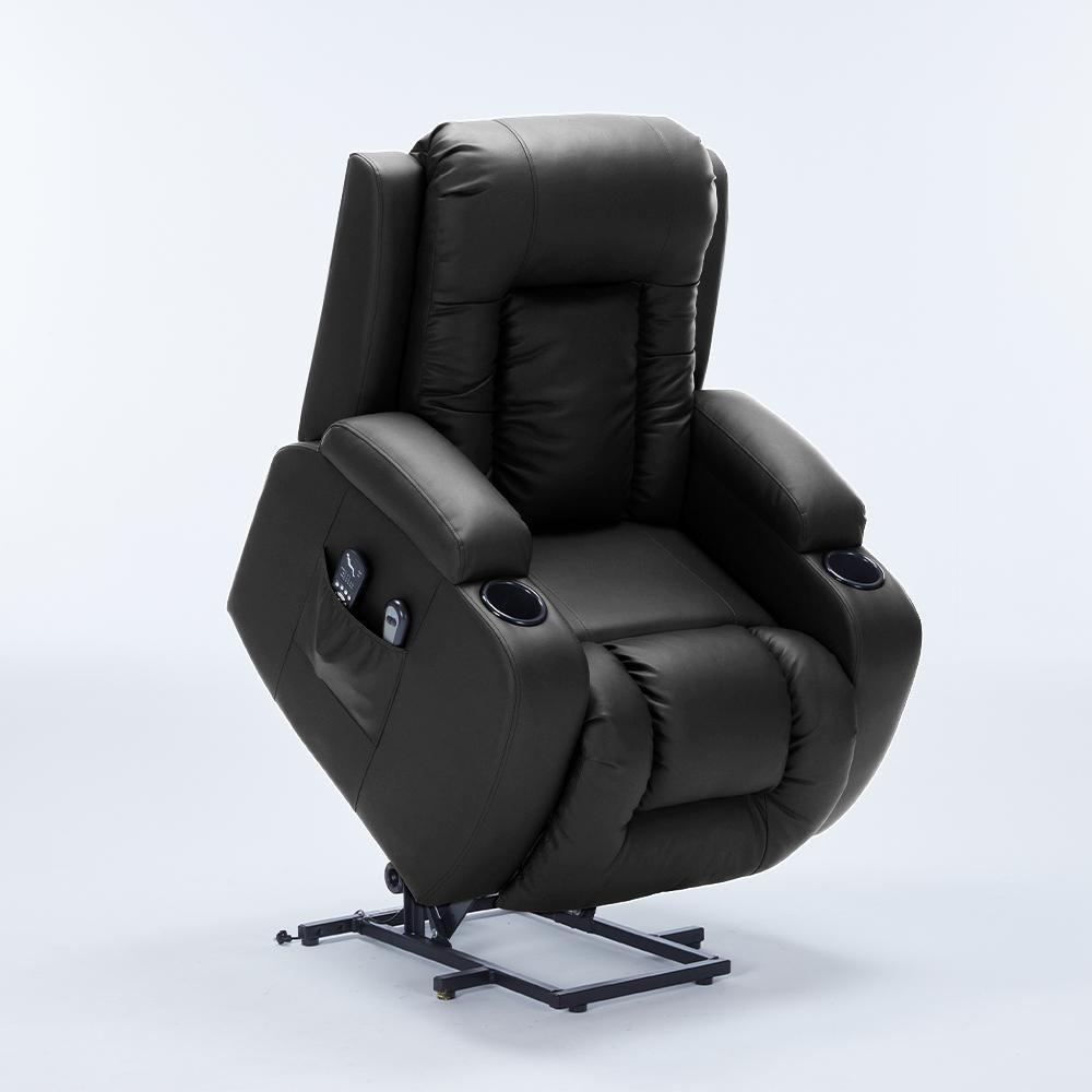 Poltrona Do Papai Lift Sala De Estar Reclinável Austin Elétrica Aquecimento Massagem Pu Preto G94 - Gran Belo