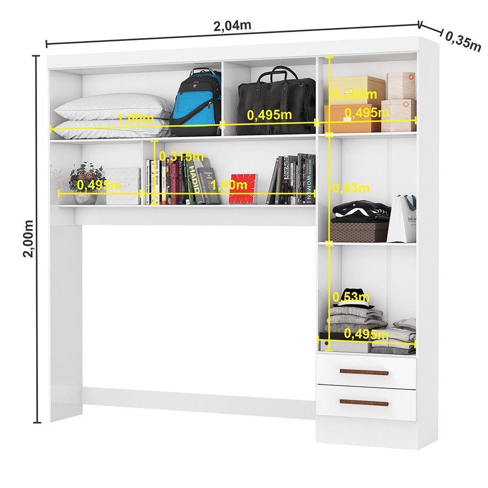 Miniatura Guarda Roupa Modulado Com Cama Paris 5 Portas Com Espelho E 2 Gavetas Branco