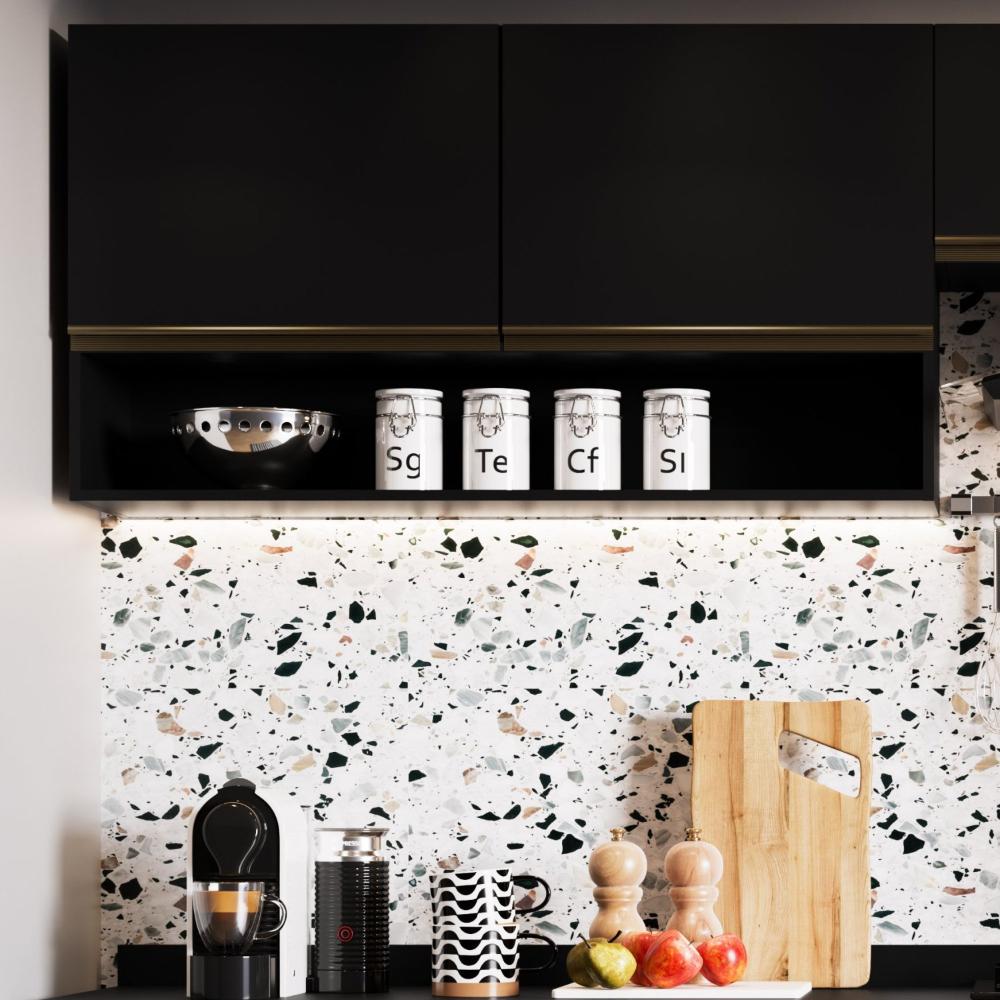 Miniatura Armário Aéreo para Cozinha 120cm 2 Portas 1 Nicho Genialflex Preto