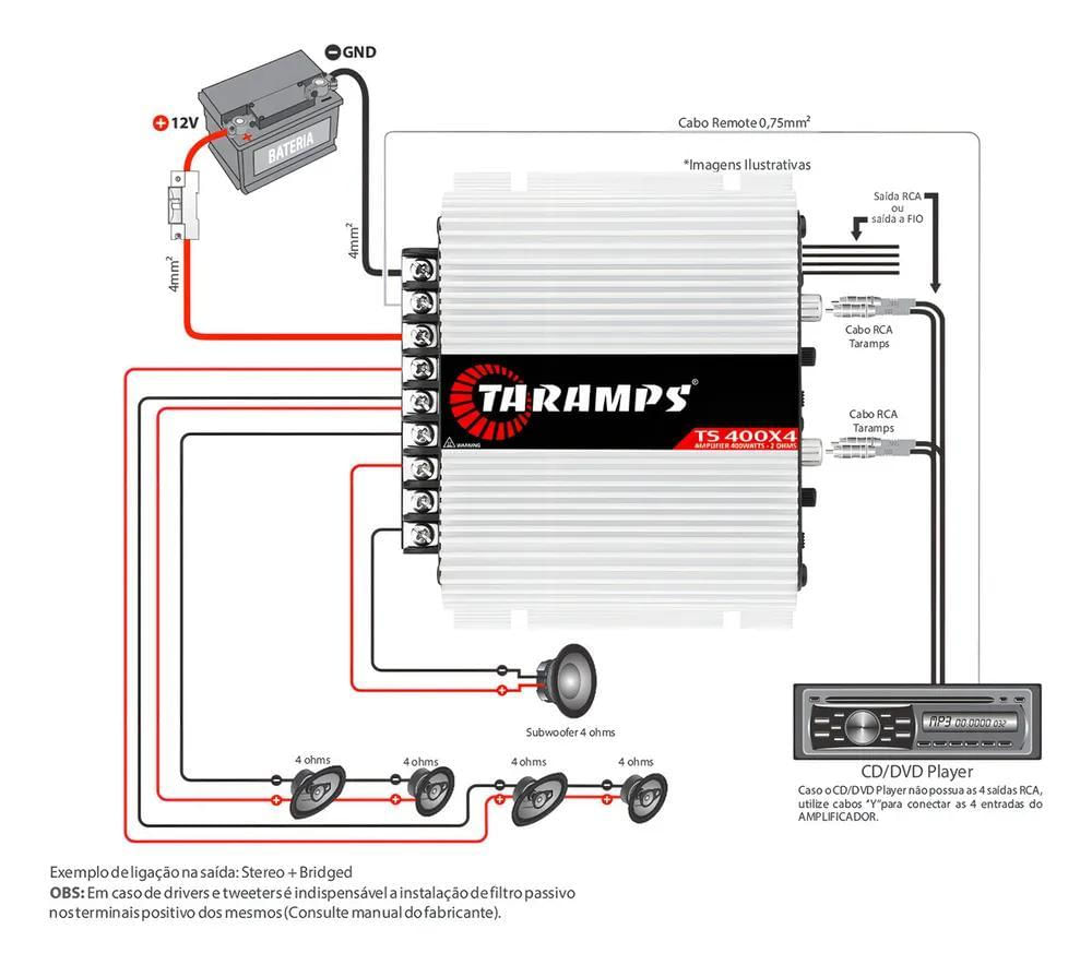 Taramps Ts400X4: Som Potente Com Entrada Fio Para Multimídia