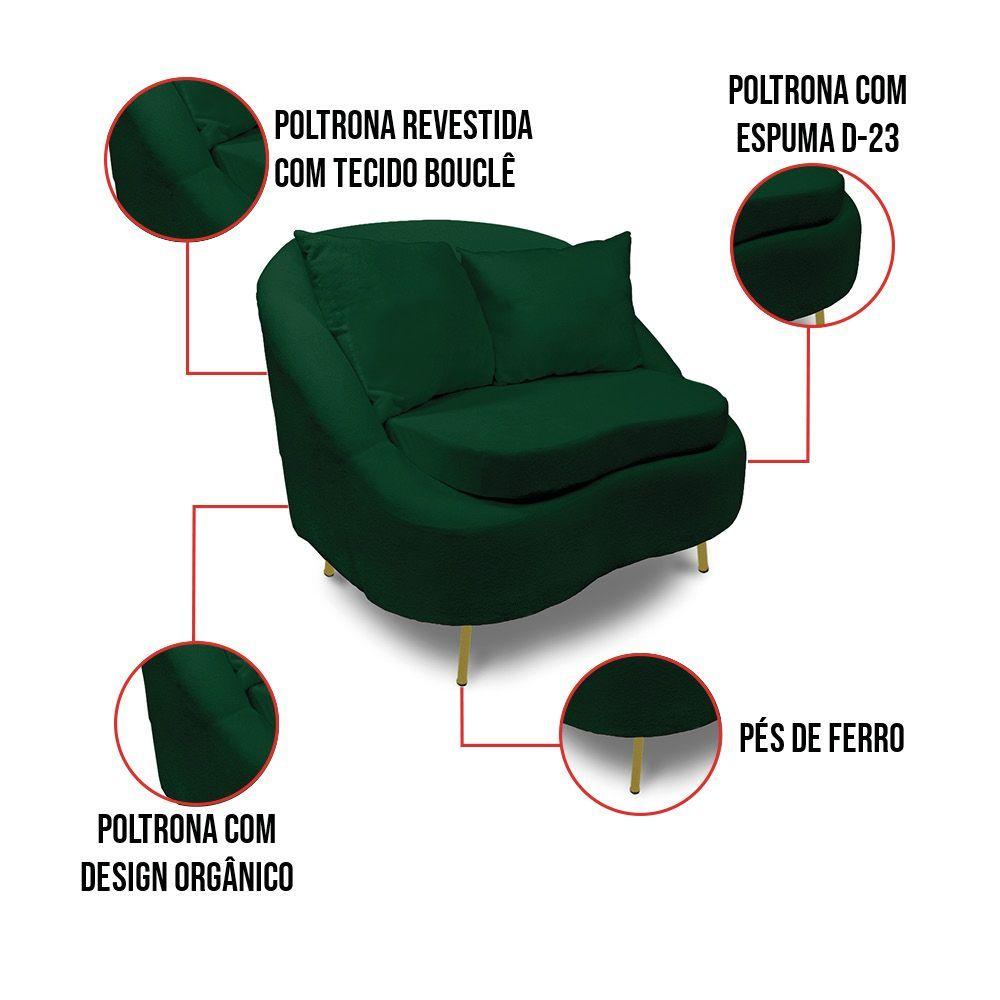 Miniatura Poltrona Decorativa Orgânica Pé Ferro Dou Zaya Bouclê Verde C05 - D'rossi