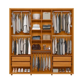Miniatura Guarda-Roupa Casal Madetec Portinari com Espelhos 6 Portas 4 Gavetas Ripado Angular Amortecimento Cabideiro Extensível ARM 6PT C/ESP 4GV MADETEC VERONESE CINAMOMO