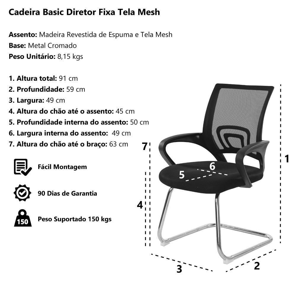 Miniatura Cadeira Escritório Basic Diretor Tela Preta 150kg
