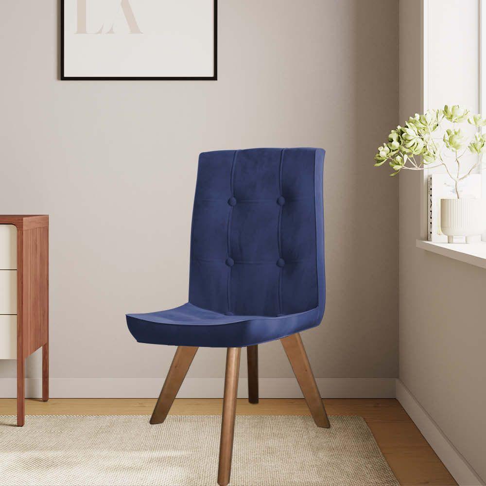 Miniatura Kit 03 Cadeira De Jantar Base Giratória Imbuia Sintético Azul Marinho - Amey Decor