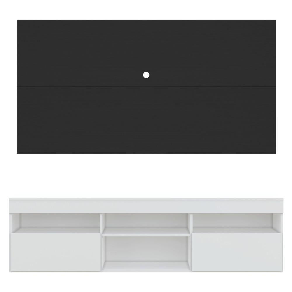 Miniatura Rack Com Painel Tv 65" Com 2 Portas Londres Multimóveis V3334 Branco/Preto Branco/Preto