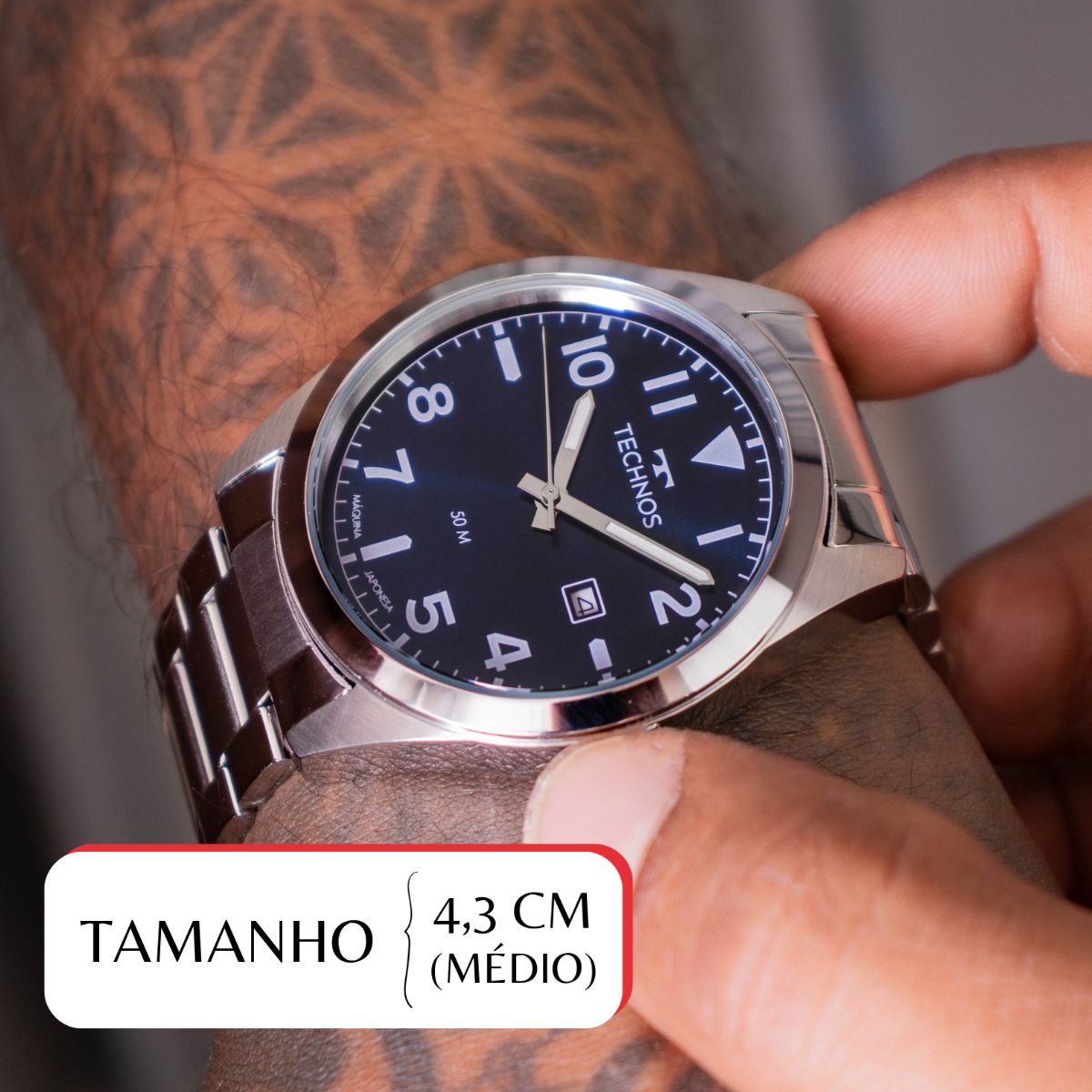 Miniatura Relógio Masculino Technos Prata Azul Analógico 2115UAI/1A
