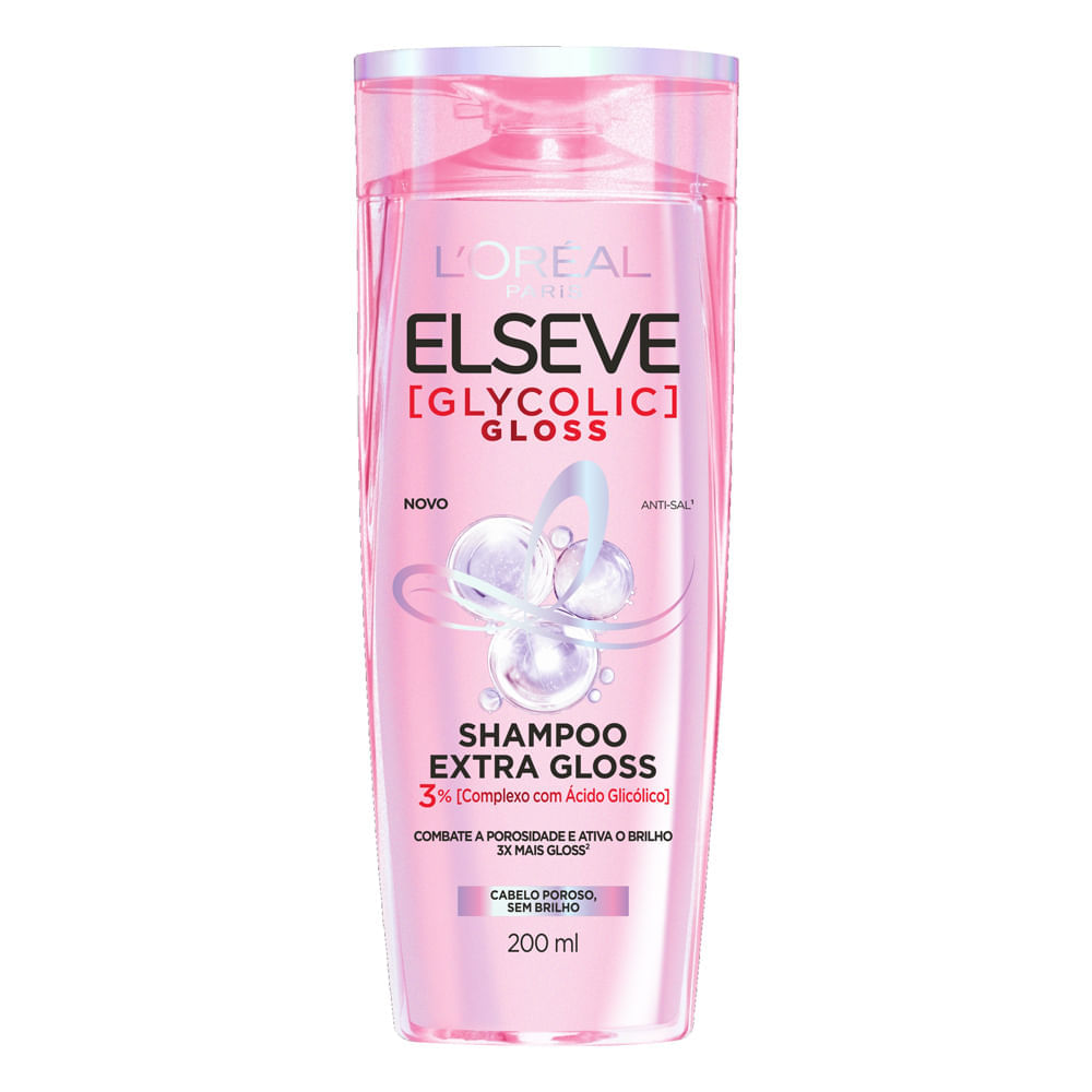 Miniatura Shampoo Elseve Glycolic Gloss L'oréal Paris Extra Gloss Cabelo Poroso e sem Brilho 200ml