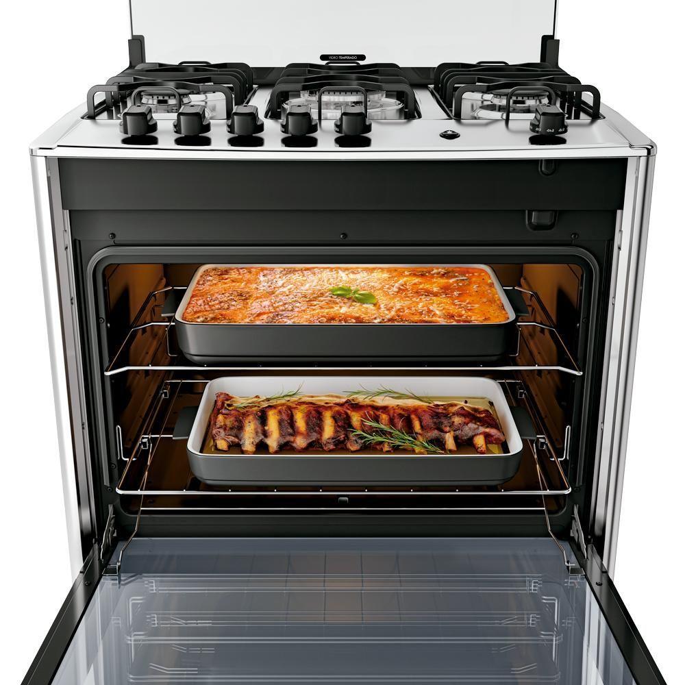 Fogão 5 Bocas Dako Magister Style Espelhado Com Mesa Inox Preto Bivolt