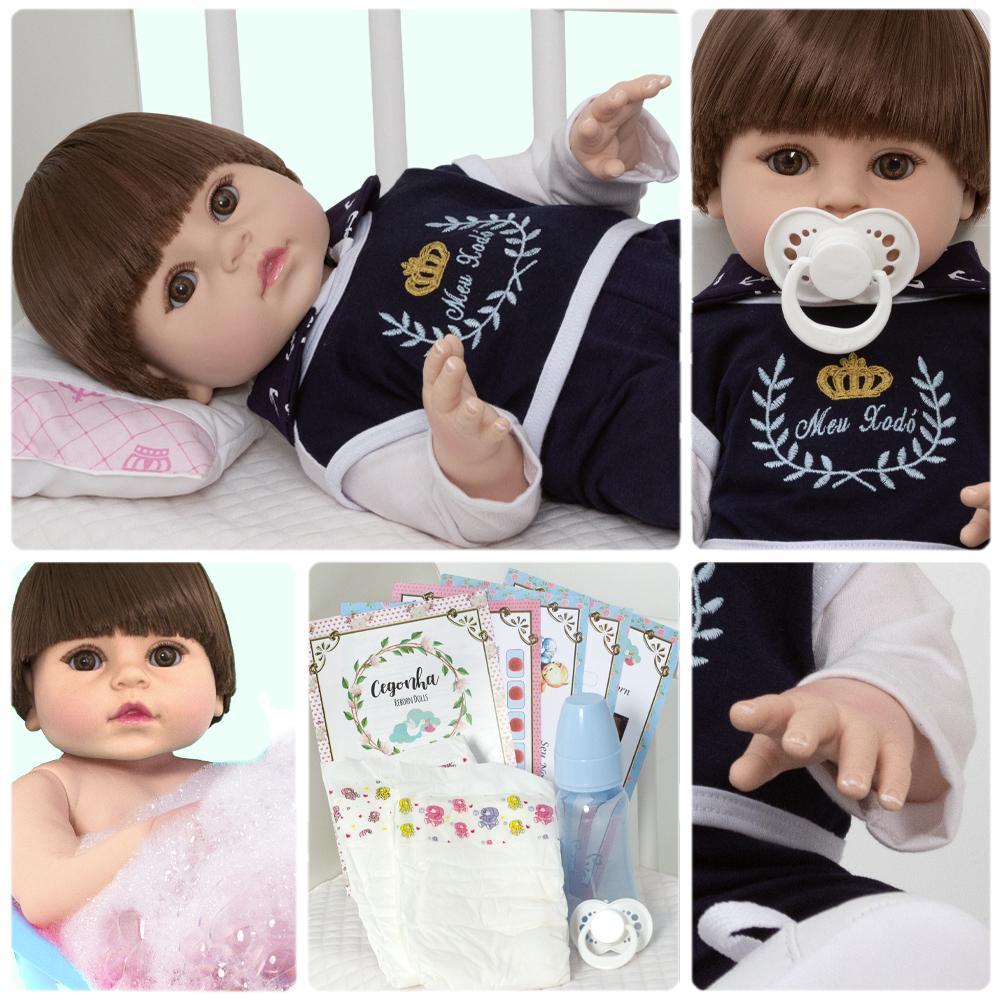 Miniatura Boneco Reborn Realista Masculino Cabelo Castanho + Itens
