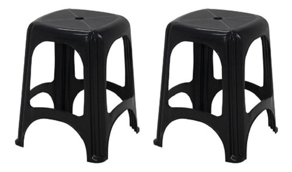 Miniatura Kit 2 Bancos De Plástico Tramontina Banquetas Niterói Preto