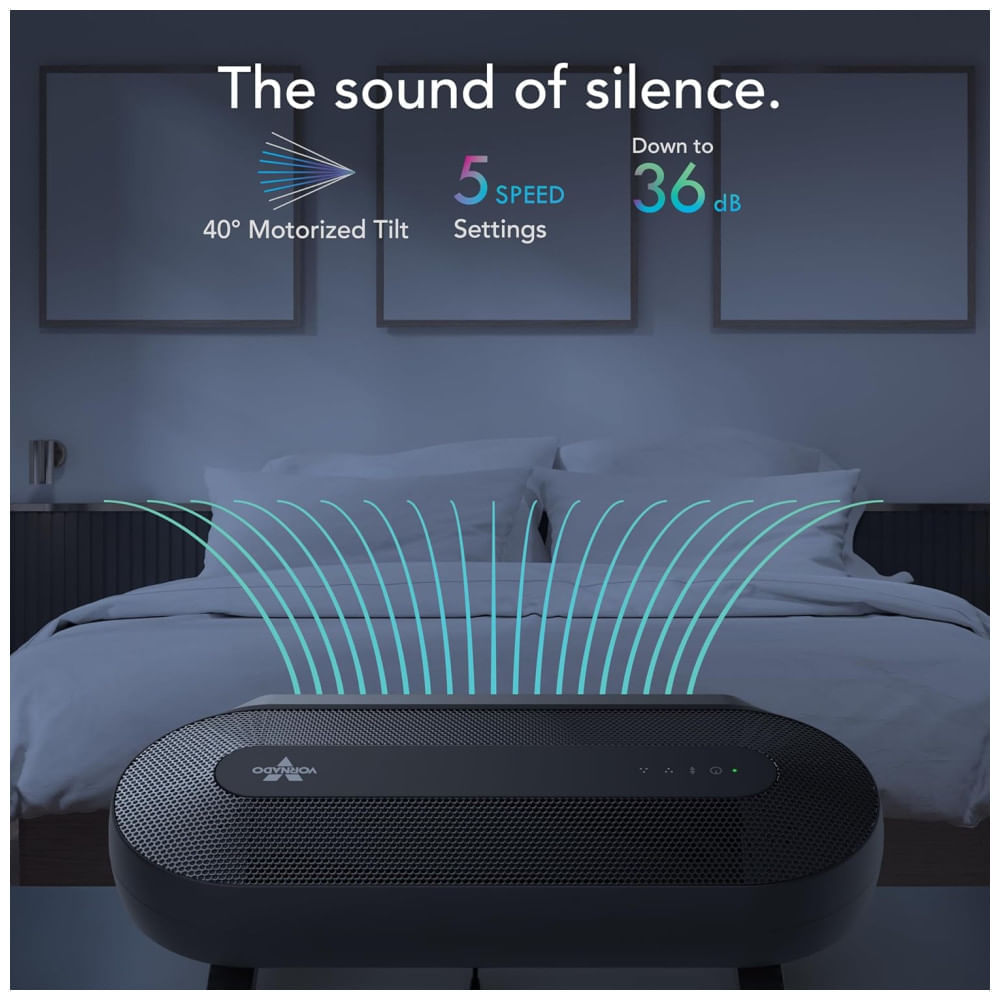 Miniatura Ventilador de Torre Horizontal, Estilo Moderno com Inclinação Ajustável, 5 Velocidades, Silencioso, Controle Remoto e Digital, 110V, Vornado, Preto 110v