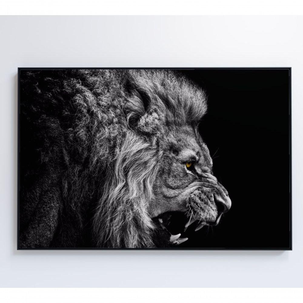 Miniatura Quadro Leão Preto E Branco 60x40 Cm Adesivo Fotográfico