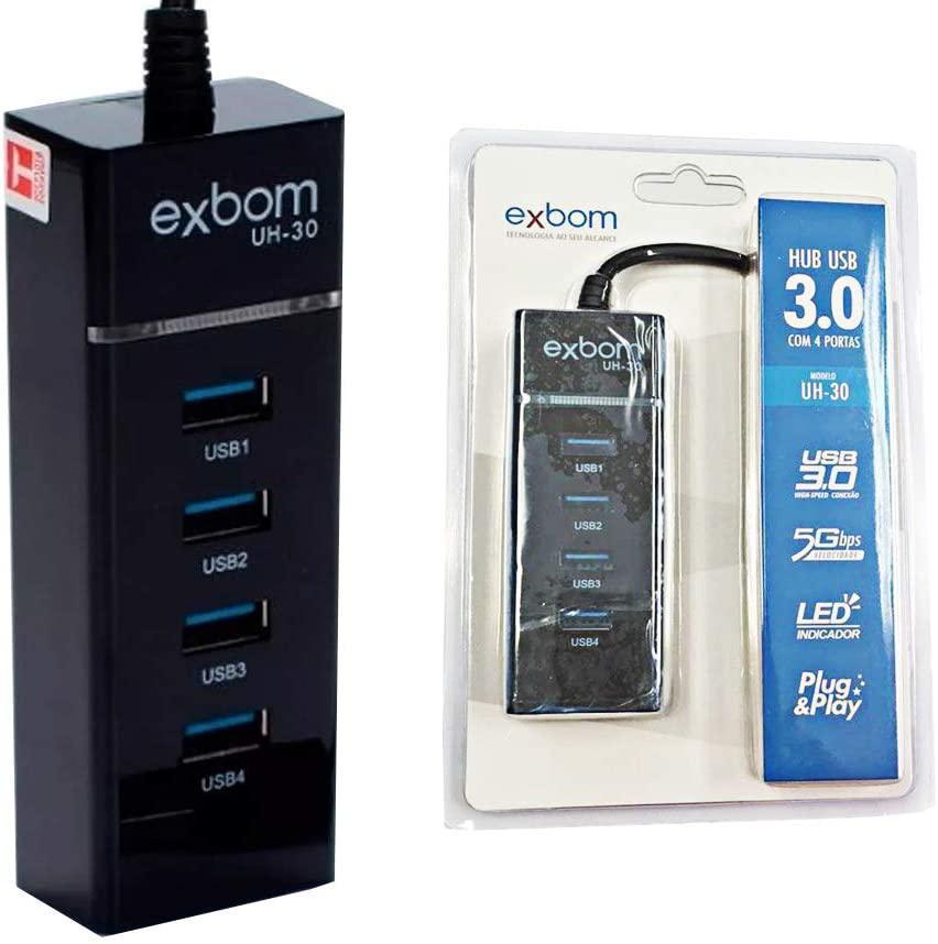 Miniatura Hub Usb 3.0 Com 4 Portas E Led Indicador Exbom Uh-30