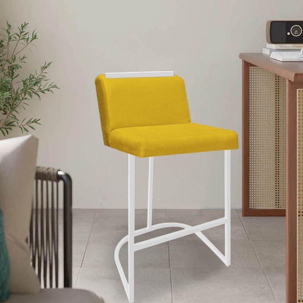Miniatura Banqueta Com Encosto Ninna Bistrô Cozinha Aplique Ferro Branco Sintético Amarelo - Ahazzo Móveis