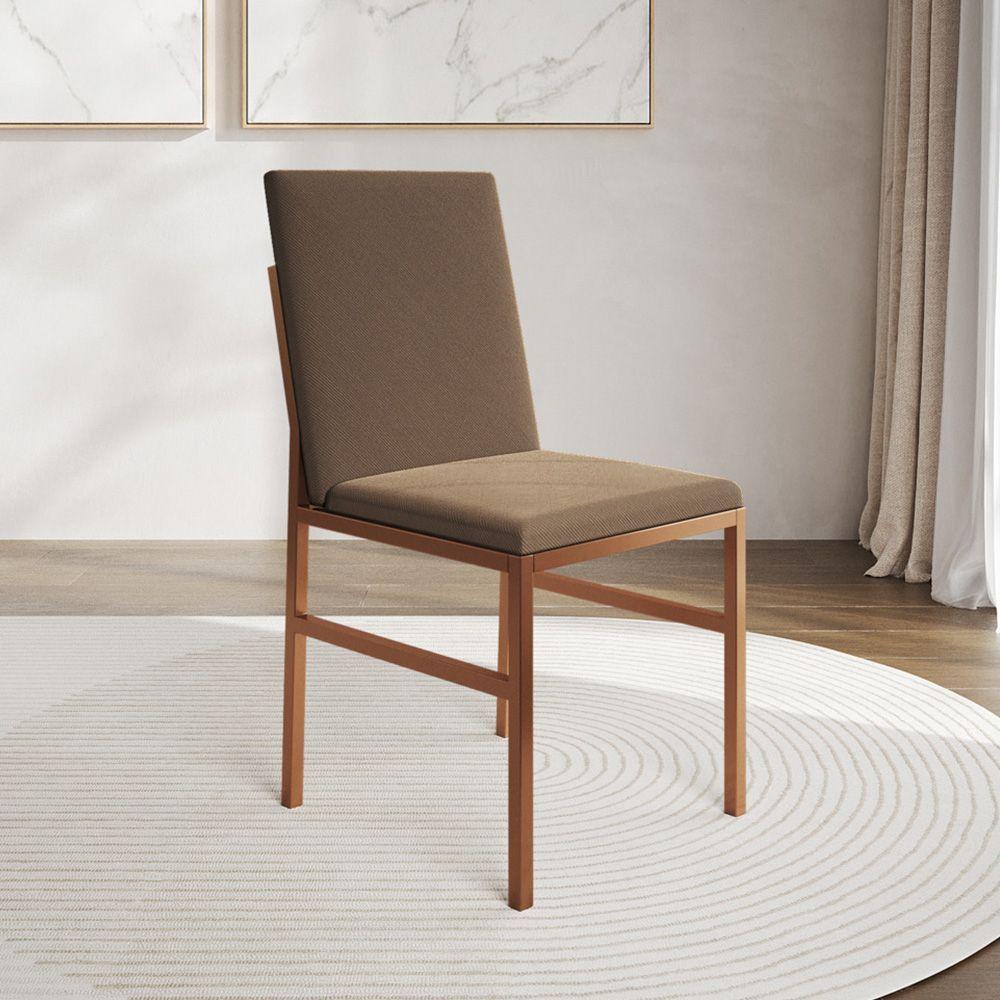 Miniatura Kit 2 Cadeiras De Jantar Estofadas Mônaco Base Cobre Veludo Marrom Preto