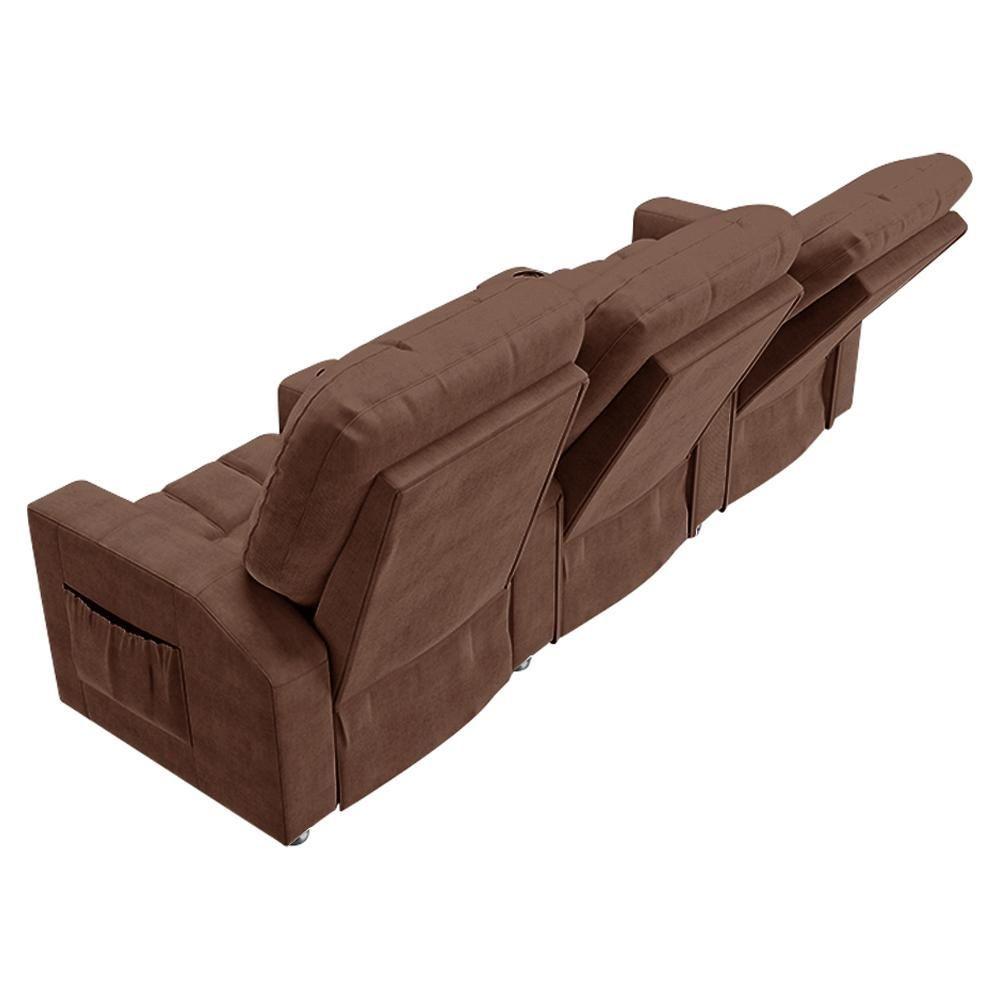 Miniatura Poltrona Reclinável Para Cinema 3 Lugares Praddo Fh9 Veludo Terracota - Mpozenato