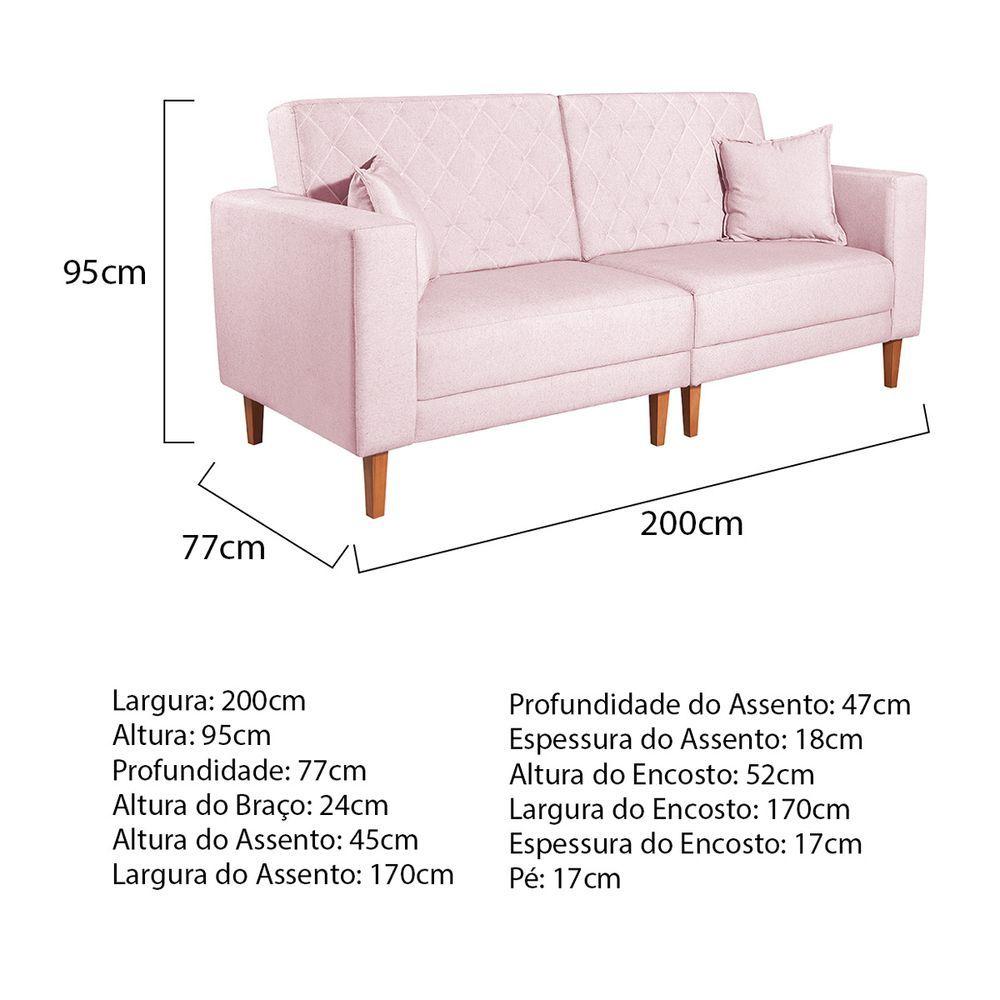 Miniatura Sofá 03 Lugares Living Ponza Suede Cor Rosa Bebê